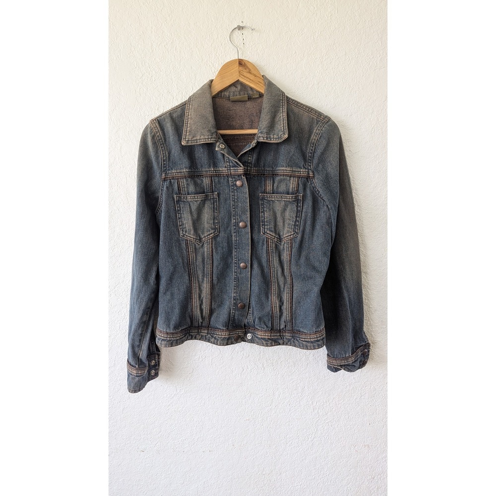 Caslon Womens Blue Faded Denim Trucker Jacket Contrast Piping‎ Size M